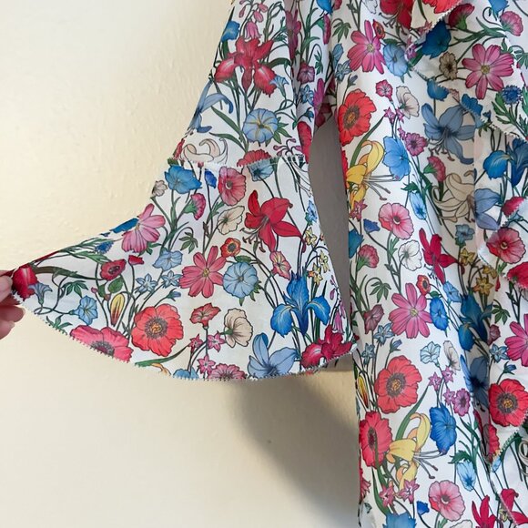 ELIE TAHARI Floral Ruffle 3/4 Bell Sleeve Blouse - Picture 7 of 9